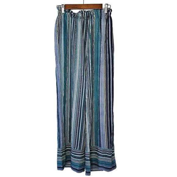 Band of Gypsies Size Small Stripe Blue Multicolor Pull On Wide Leg Pocket Pants - Picture 3 of 14